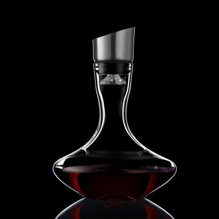 Wine Decanter,Red Wine Carafe,Decanter with Built-in Aerator Pourer, 100% Hand Blown Lead-free Crystal Glass with Stainless Steel Pourer Lid, Filter, Wine Gifts for Men