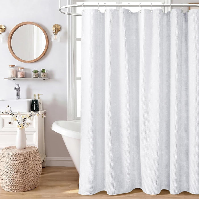 Waffle Shower Curtain 256 GSM Heavy Duty Fabric 72"x72" White