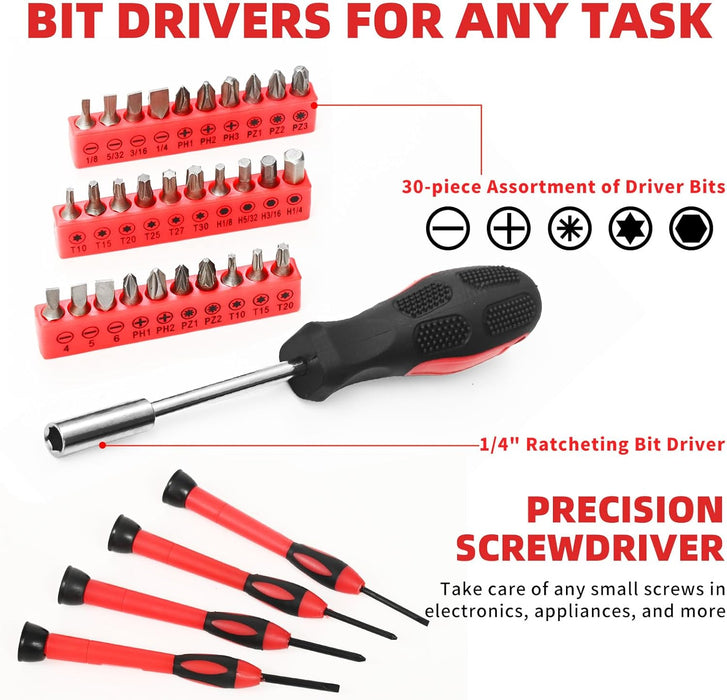 58-Piece Household Tool Set, Home Tool Kit with Storage Case, Red