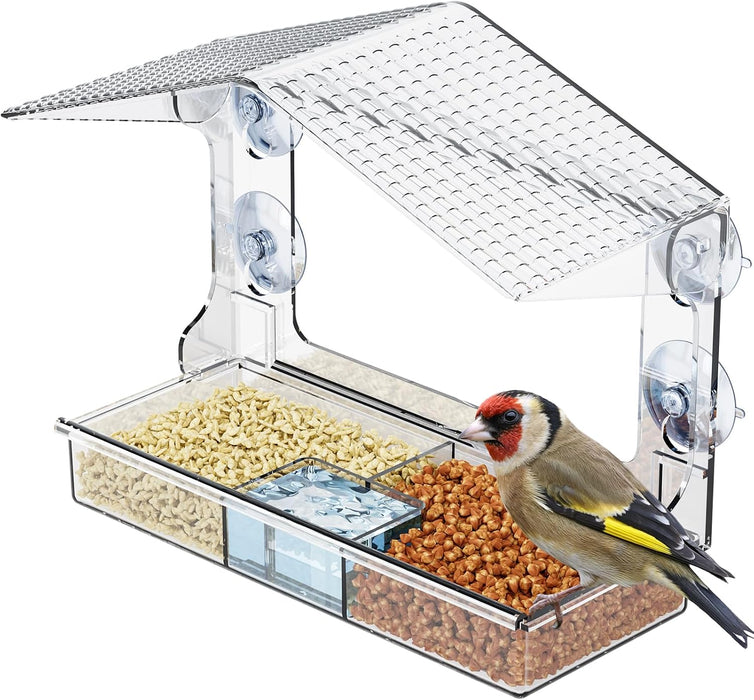 Acrylic Window Bird Feeders with Strong Suction Cups for Cats,Kid and Birds Lovers Gifts,Clear Bird Feeder for Window Viewing,Large Window Mount Birdfeeder,Birds House for Outdoors,Balcony