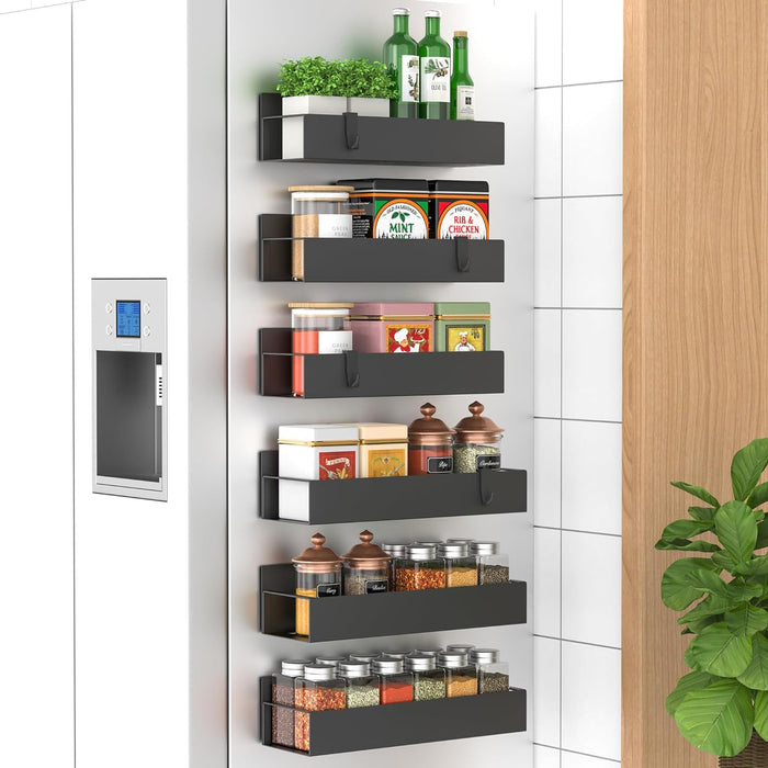 4 Pack Magnetic Spice Storage Rack Organizer for Refrigerator and Oven, Black Fridge Organizers and Storage