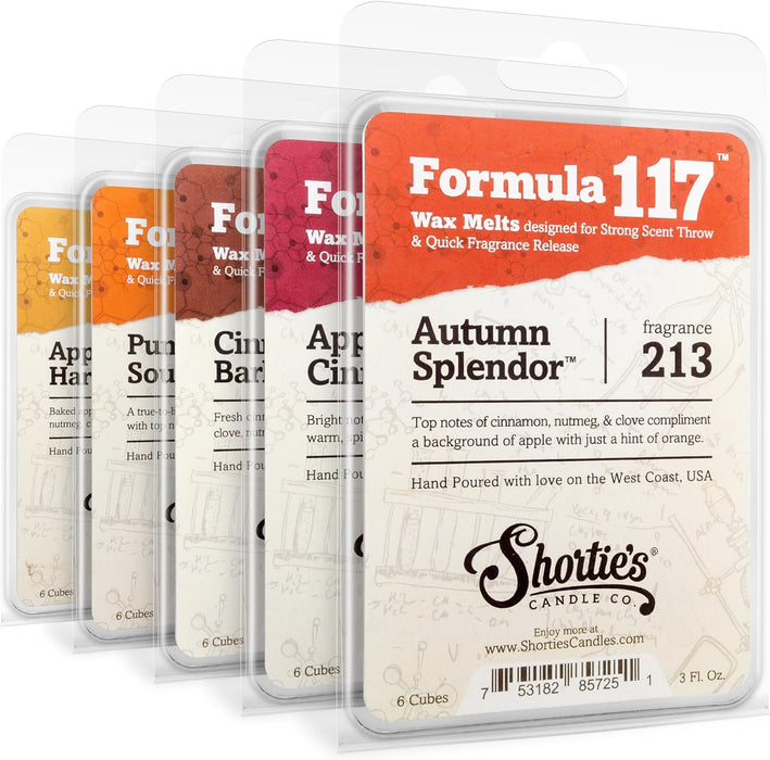 Fall Spice Premium Wax Melts Variety 5 Pack - 15 Oz., Strong & Long Lasting, Non-Toxic - Made with Essential & Natural Oils - Formula 117