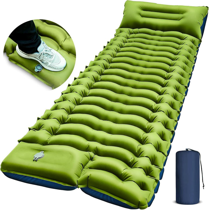 Camping Sleeping Pad, Ultralight Camping Mat with Pillow, Built-in Foot Pump Inflatable Sleeping Pads Compact for Campin