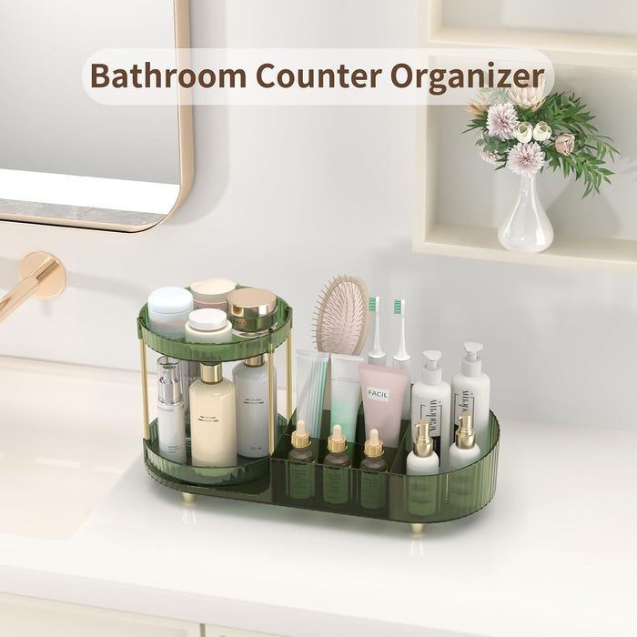 360 Rotating Makeup Organizer for Vanity, 2 Small Trays & 5 Compartments for Cosmetics, Skincare, Perfume, Lipstick & Ma