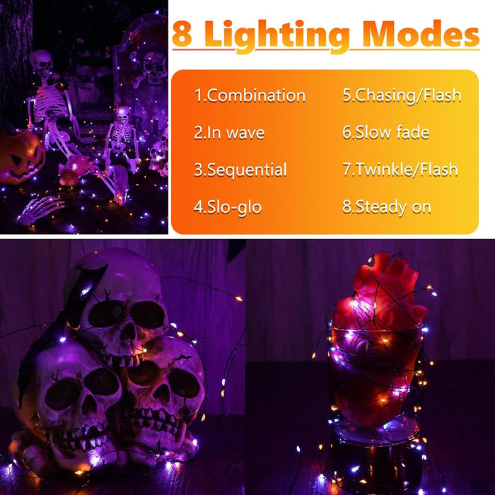 Orange Purple Halloween Solar String Lights,2 Pack Total 80FT 240LED