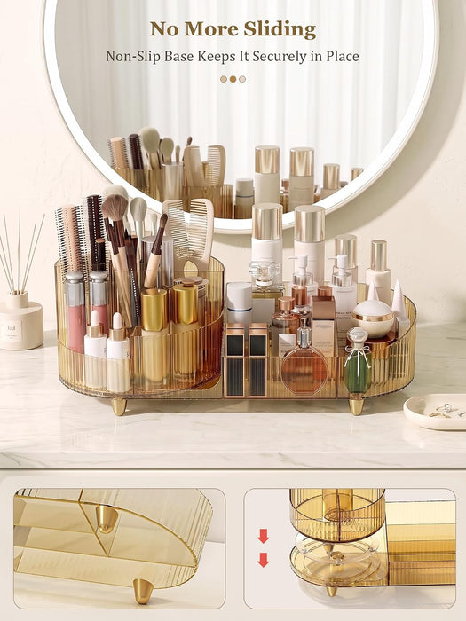 Rotating Makeup Organizer for Vanity Countertop, Amber