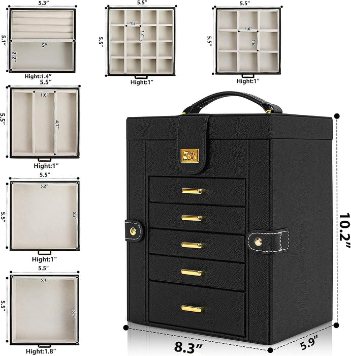 6-Tier Jewelry Box Organizer 5 Drawers Storage Black Regular