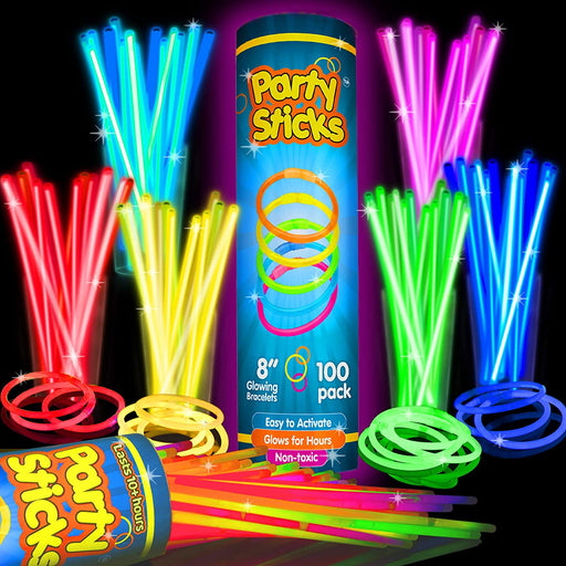 Glow Sticks Party Supplies 100pk - 8 Inch Glow in the Dark Light Up Sticks Party Favors, Glow Party Decorations, Neon Pa
