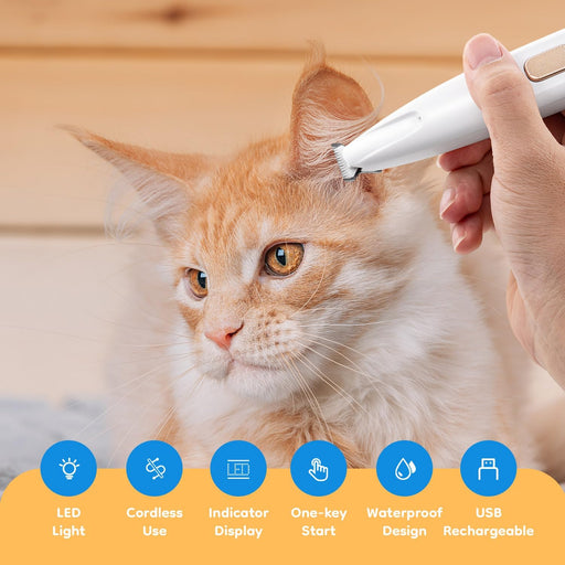 Pet Micro Precision Trimmer, Multifunctional Pet Hair Trimmer Waterproof Rechargeable Shaver with LED Light for Paws Eye