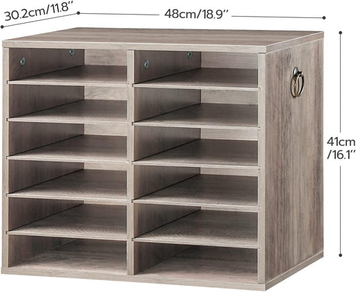 Literature Organizers, 12 Compartments Office Mailbox with Adjustable Shelves, Wood Countertop Literature Sorter for Off
