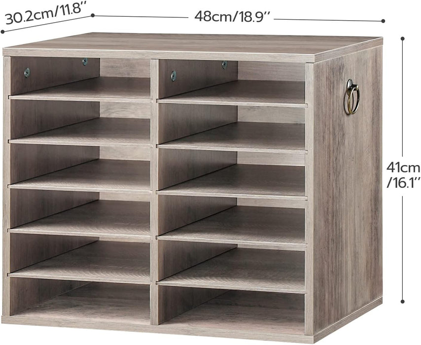Literature Organizers, 12 Compartments Office Mailbox with Adjustable Shelves, Wood Countertop Literature Sorter for Off