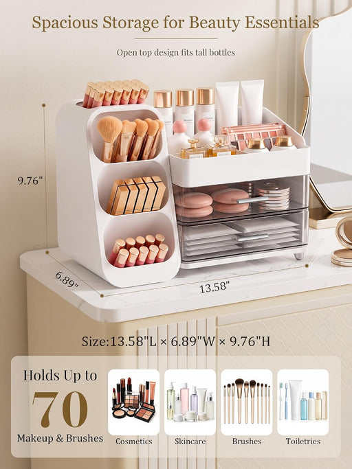 Large Makeup Organizer for Vanity Countertop, White