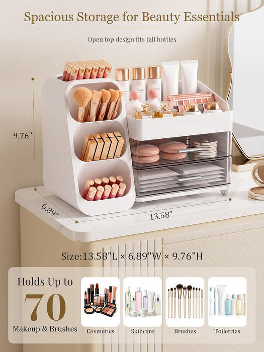 Large Makeup Organizer for Vanity Countertop, White
