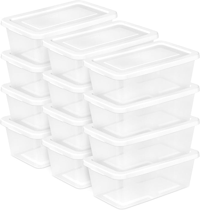 Storage Boxes, Stackable Clear Plastic Bins, 6 Quart, 12-Pack