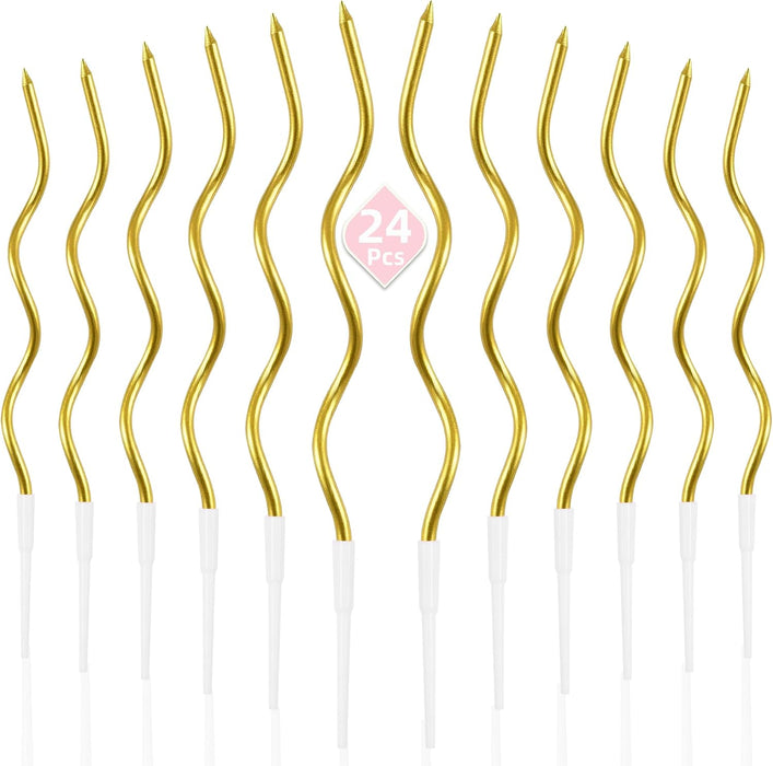 24-Count Gold Spiral Long Thin Metallic Birthday Candles, Cake Candles, Birthday Parties, Wedding Decorations, Party Candles