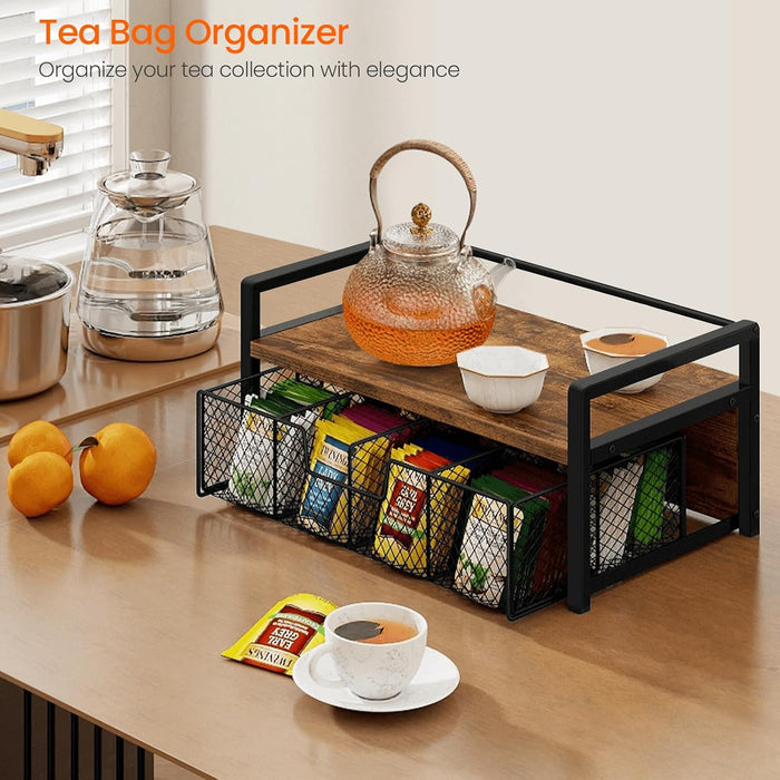 Tea Bag Organizer, Wood Tea Organizers and Storage Chest, Teabag Holder with Storage Drawer,Tea Station Chest Display Co