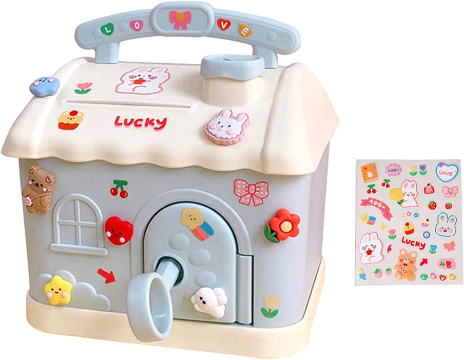 Change Bank, Creative Cute Cartoon Style House Look Piggy Bank Large Capacity Bank with Sticker