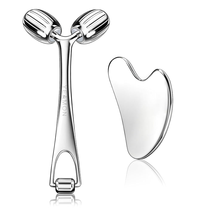 Gua Sha Facial Tools and Face Roller Set, Facial Massage Tool for Women’s Skincare Routine,Cooling Stainless Steel Face Sculpting Eyes Roller Guasha for Daily Use or Self-Care Gift for Women
