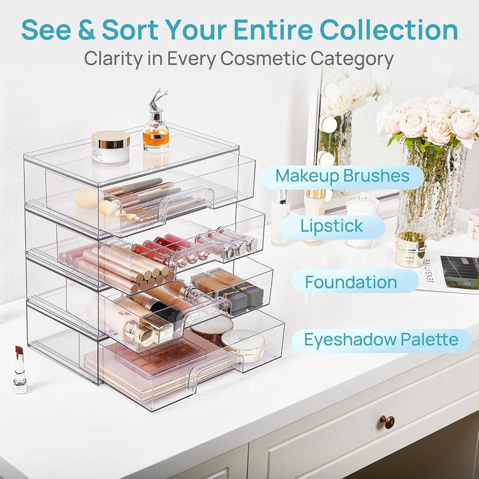 Clear Stackable Storage Drawers, 2 Pack Wide Plastic Organizers