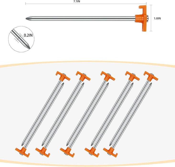 12 Pack Tent Stakes Heavy Duty Camping Stakes, 7.1inch Non-Rust Metal Tent Pegs with Storage Bag Ground Stakes Tent Spik