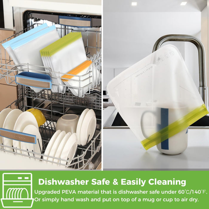 12 Pack Dishwasher Safe Reusable Freezer Bags, Multicolor