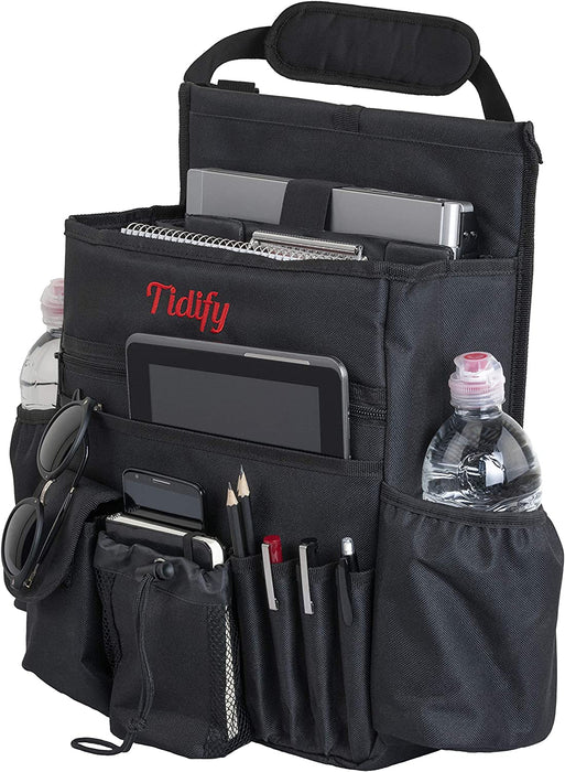 Car Front Seat Organizer [2025 UPDATED] with Dedicated Tablet and Laptop Storage Stabilizing Side Straps Soft Adjustable Shoulder Strap and Hardened Buckles Your Office Away from Office.