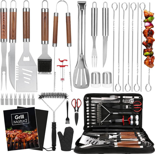 BBQ Grilling Accessories Set, 34Pcs Heavy Duty Grill Tools, Brown