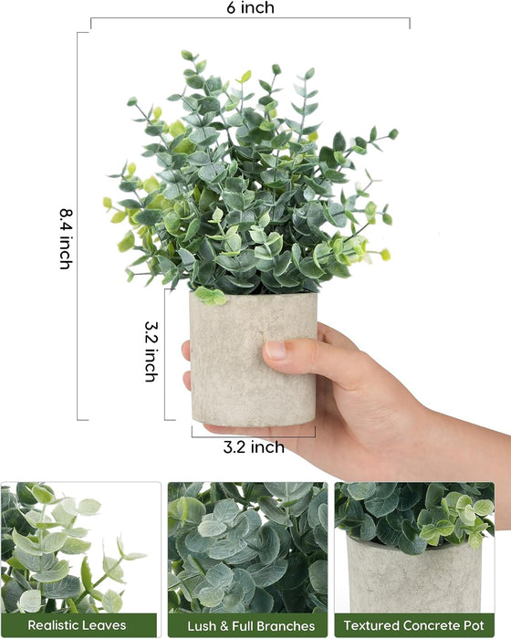 2 Pcs Small Fake Plants Eucalyptus, Artificial Plants Indoor for Shelf, Potted Eucalyptus Plants for Home/Bathroom/Potte