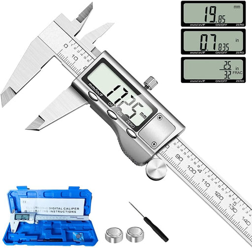 Digital Caliper Measuring Tool, Stainless Steel Vernier Caliper Digital Micrometer with Large LCD Screen, Easy Switch fr