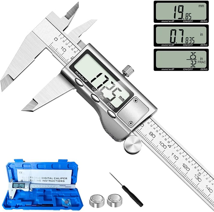 Digital Caliper Measuring Tool, Stainless Steel Vernier Caliper Digital Micrometer with Large LCD Screen, Easy Switch fr