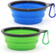 Dog Bowl Pet Collapsible Bowls, 2 Pack for Cats Dogs, Portable Pet Feeding Watering Dish for Walking Parking Traveling with 2 Carabiners (Small, Blue+Green)