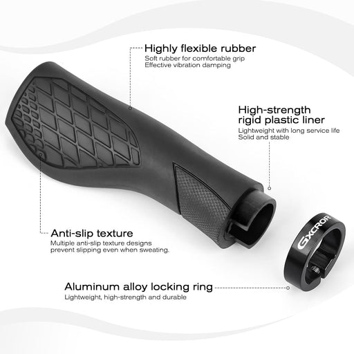 Bike Grips,Ergonomic Bicycle Handlebars Grips Shock Absorbing Dual-Density Silicone,Universal 22.2mm Fit with 3D Non-Sli