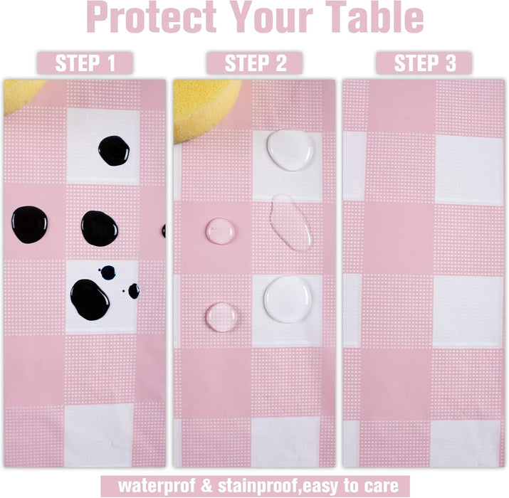 3 Packs Pink Gingham Tablecloth Pink and White Checkered Tablecloths 54 x 108 Inches Disposable Plastic Gingham Tablecov