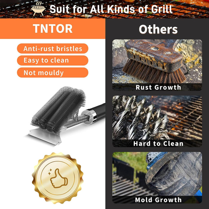 Grill Brush with Scraper, 18" Adjustable Handle BBQ Grill Brush for Outdoor Grill, Extra Strong Grill Cleaner Accessorie