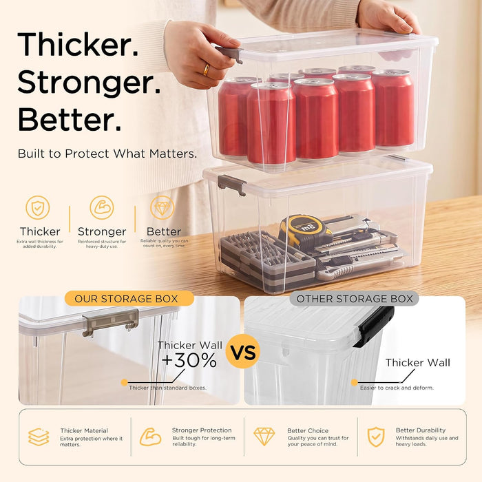 6Packs 7.8Qt Plastic Storage Bins with Lids, Clear Organizer