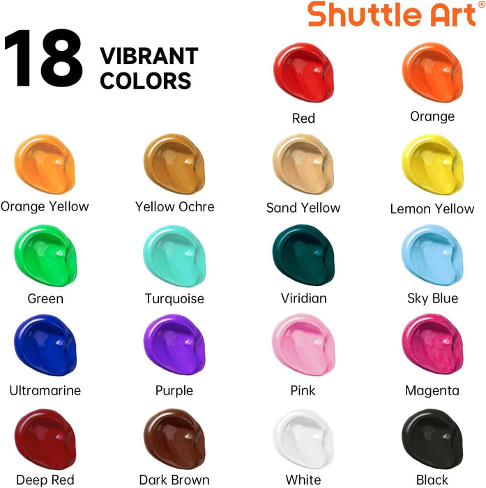 18 Colors Acrylic Paint Bottle Set (250ml/8.45oz), Rich Pigmented Bulk Painting Supplies for Artists, Beginners and Kids