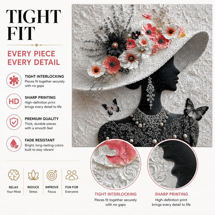 Impossible Puzzles for Adults 1000 Pieces, Floral Muse Puzzle Elegant Lady,Beauty Flower Woman Puzzle Black and White Pearl,Hard Challenge Jigsaw Puzzles Aesthetic