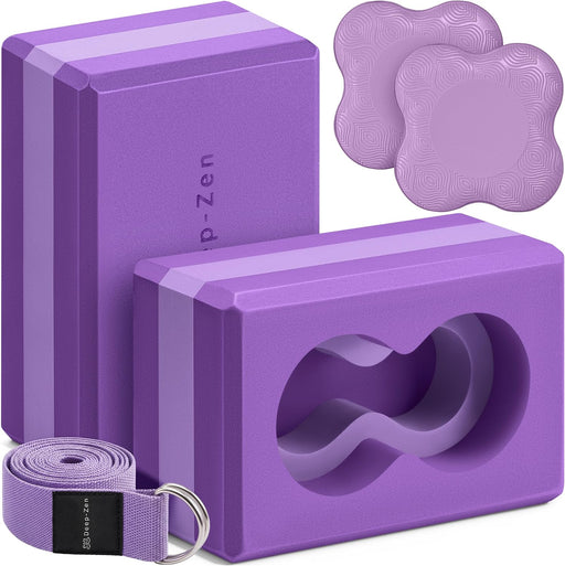 Yoga Blocks Wrist Support; Yoga Blocks 2 Pack with Knee Pads and Strap to Put Less Weight on Wrists; Durable, Versatile 
