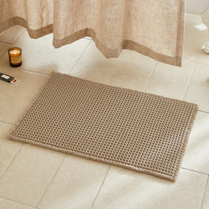 Waffle Bath Mat, Boho Bathroom Rugs Non Slip Washable, 30x20 Khaki