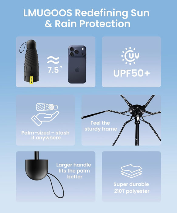 3 Pack Mini Travel Folding Umbrella,UPF 50+ UV Compact Portable Sun
