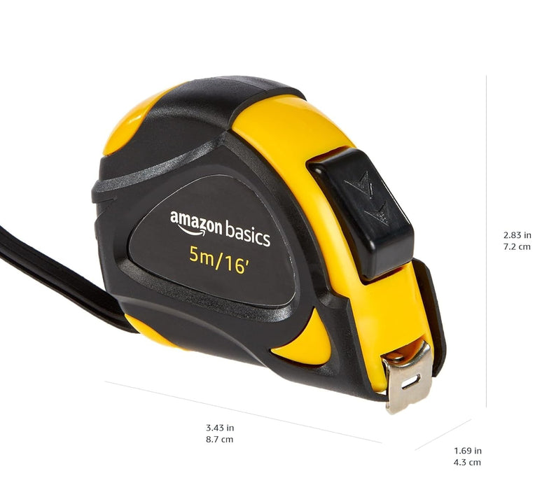 Self-Locking Tape Measure with Belt Clip, 16-Feet (5-Meters), Inch/Metric Scale, MID Accuracy, Black, Yellow