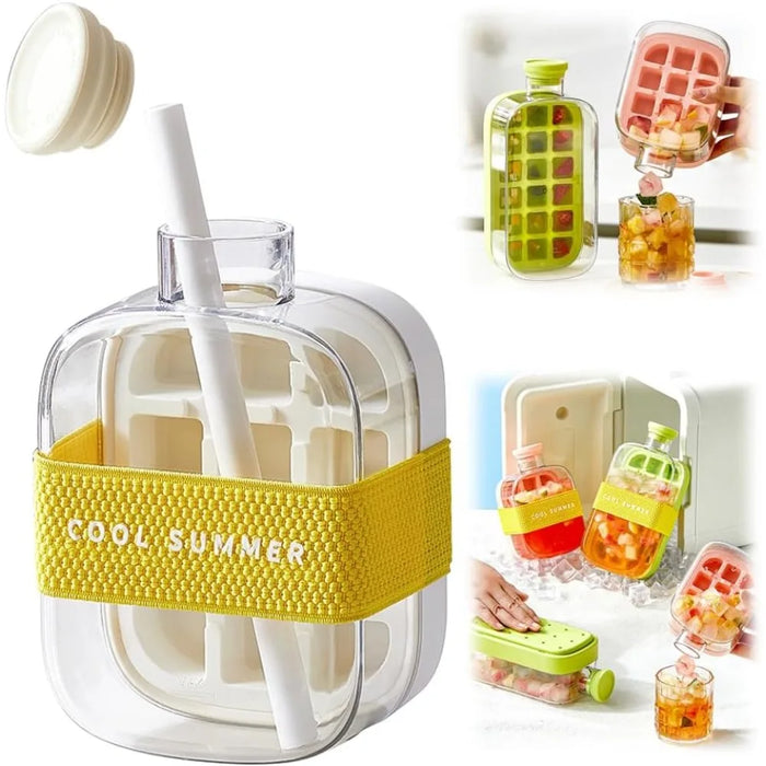 Touch-Free Ice Cube Bottle with Storage Bin