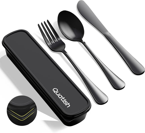 Travel Utensils with Case, Stainless Steel Cutlery Set, Black