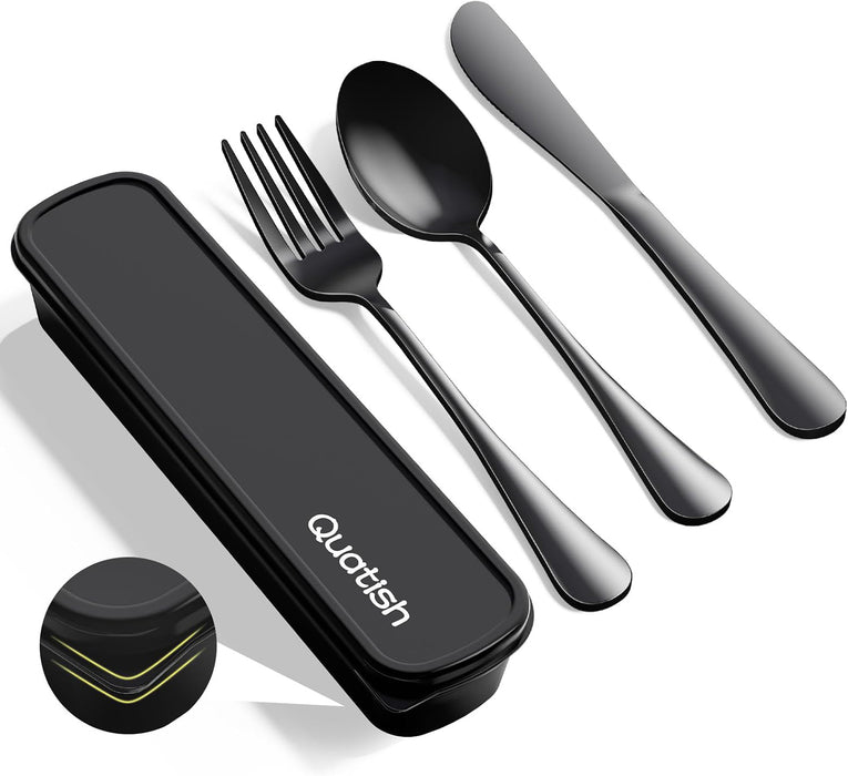 Travel Utensils with Case, Stainless Steel Cutlery Set, Black