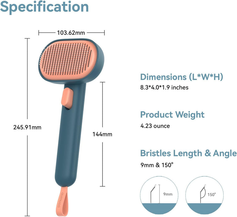 Skin Friendly Self-Cleaning Slicker Brush for Dogs & Cats, Gentle Pet Grooming Tool for Shedding & Deshedding, Efficient Hair Remover for Long & Short Haired Pets