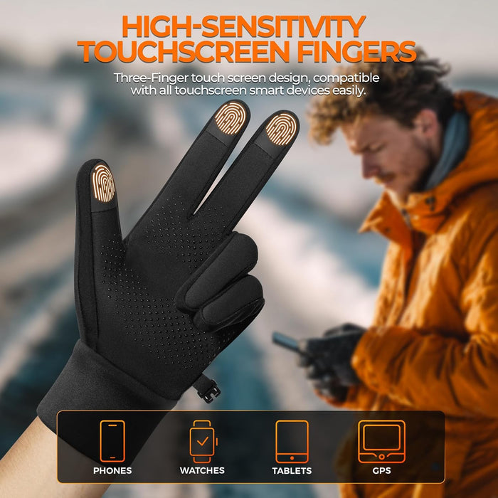 Winter Gloves Women Men, Cold Weather Touch Screen Liner Glove, Windproof 3-Layers, for Running, Cycling, Biking, Hiking, Driving