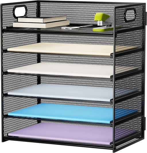 6 Tier Paper Organizer Letter Tray - Mesh Desk File Organizer with Handle, Paper Sorter Organizer for Letter/A4 Office F