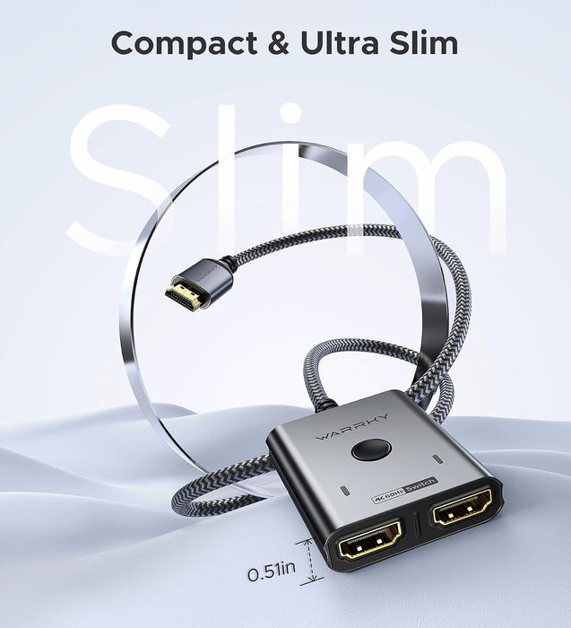 HDMI Switch 2 in 1 Out 4K@60Hz, [with 3.3ft Fixed Braided HDMI Cable, Aluminum Case, 2K@144Hz, HDCP 2.2] Bidirectional 2x1 Switcher Splitter Compatible for PS5/4, Xbox, Roku, FireStick, Switch