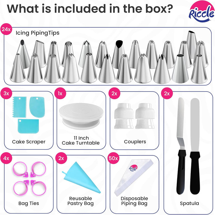 88 pc Cake Decorating Kit & Cake Turntable -Piping Bags and Tips Set