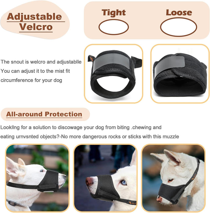 Dog Muzzle,Soft Nylon Muzzle Anti Biting Barking Chewing,Air Mesh Breathable Drinkable Adjustable Loop Pets Muzzle for Small Medium Large Dogs 4 Colors 4 Sizes (Black, L)